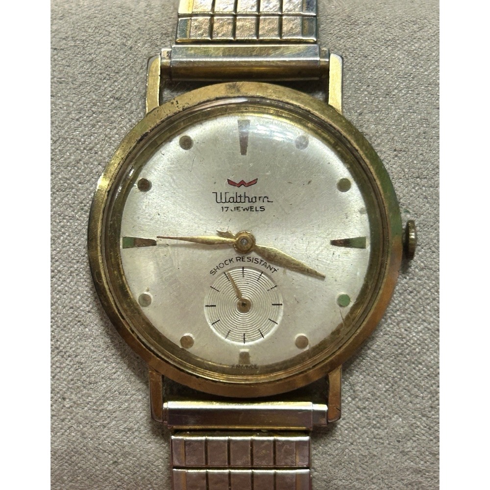 Vintage WALTHAM 17 Jewels France Manual Winding  Mens Watch Gold Tone Works